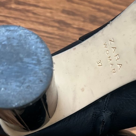 Zara Black Leather Ankle Boots Size 37 - Picture 4 of 5